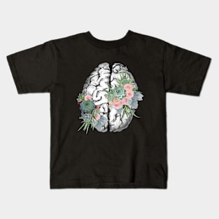 Brain human anatomy,succulents plants, mental Kids T-Shirt